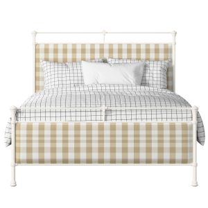 Nancy iron/metal upholstered bed in ivory with grey fabric - Thumbnail