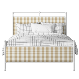 Nancy iron/metal upholstered bed in white with grey fabric - Thumbnail