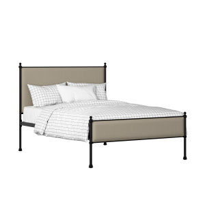 Neville Slim iron/metal upholstered bed in black with oatmeal fabric - Thumbnail