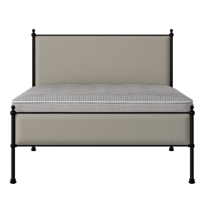 Neville Slim iron/metal upholstered bed in black with Silver fabric - Thumbnail