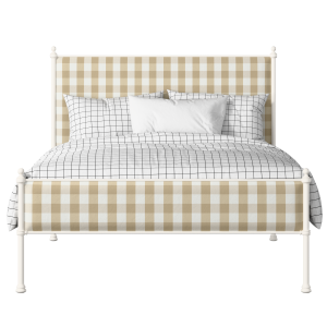 Neville Slim iron/metal upholstered bed in ivory with grey fabric - Thumbnail
