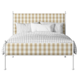 Neville Slim iron/metal upholstered bed in white with grey fabric - Thumbnail