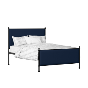 Neville iron/metal upholstered bed in black with blue fabric - Thumbnail