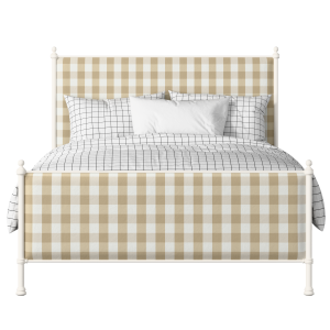 Neville iron/metal upholstered bed in ivory with grey fabric - Thumbnail