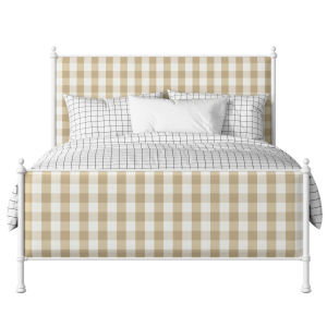 Neville iron/metal upholstered bed in white with grey fabric - Thumbnail
