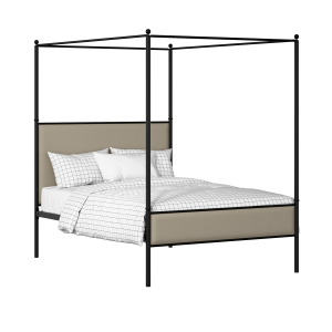 Reims Slim iron/metal upholstered bed in black with oatmeal fabric - Thumbnail