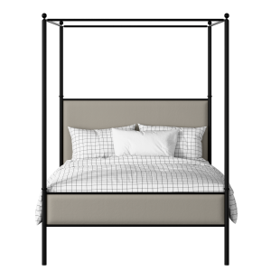Reims Slim iron/metal upholstered bed in black with Silver fabric - Thumbnail