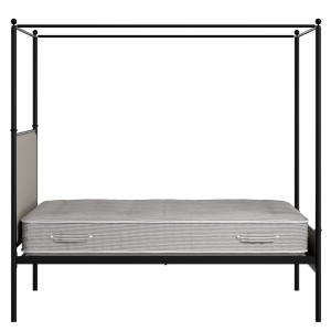 Reims Slim iron/metal upholstered bed in black with Silver fabric - Thumbnail