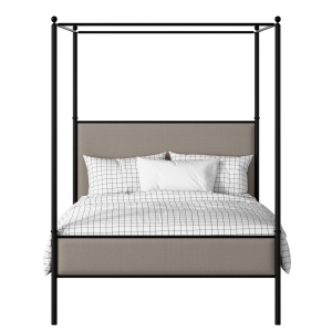 Reims Slim iron/metal upholstered bed in black with storm grey fabric - Thumbnail
