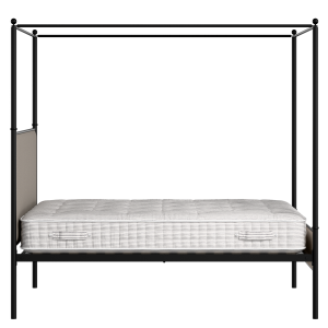 Reims Slim iron/metal upholstered bed in black with storm grey fabric - Thumbnail