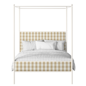 Reims Slim iron/metal upholstered bed in ivory with grey fabric - Thumbnail