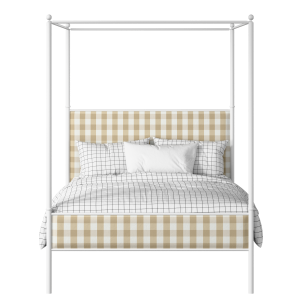 Reims Slim iron/metal upholstered bed in white with grey fabric - Thumbnail