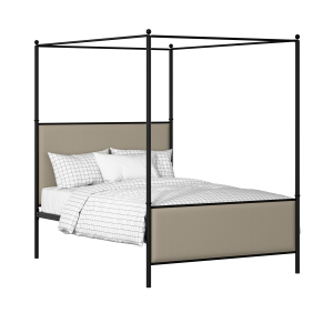 Reims iron/metal upholstered bed in black with oatmeal fabric - Thumbnail
