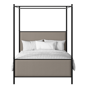 Reims iron/metal upholstered bed in black with storm grey fabric - Thumbnail