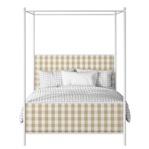 Reims iron/metal upholstered bed in white with grey fabric - Thumbnail