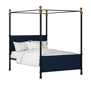 Riviere iron/metal upholstered bed in black with blue fabric - Thumbnail