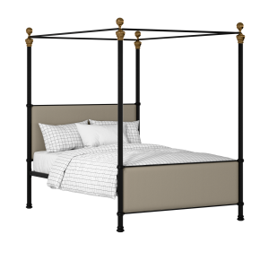 Riviere iron/metal upholstered bed in black with oatmeal fabric - Thumbnail
