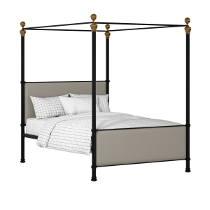 Riviere iron/metal upholstered bed in black with silver fabric - Thumbnail