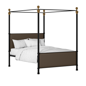 Riviere iron/metal upholstered bed in black with storm grey fabric - Thumbnail