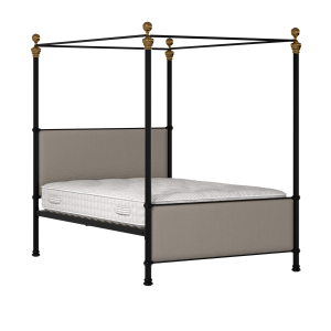 Riviere iron/metal upholstered bed in black with storm grey fabric - Thumbnail