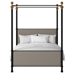 Riviere iron/metal upholstered bed in black with storm grey fabric - Thumbnail
