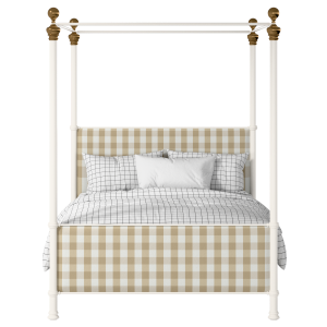 Riviere iron/metal upholstered bed in ivory with grey fabric - Thumbnail