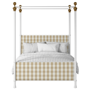 Riviere iron/metal upholstered bed in white with grey fabric - Thumbnail