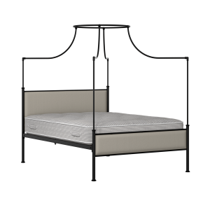 Waterloo Slim iron/metal upholstered bed in black with Silver fabric - Thumbnail