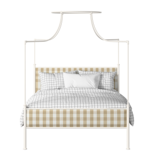 Waterloo Slim iron/metal upholstered bed in ivory with grey fabric - Thumbnail