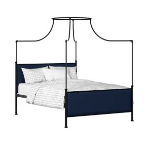 Waterloo iron/metal upholstered bed in black with blue fabric - Thumbnail