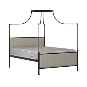 Waterloo iron/metal upholstered bed in black with Silver fabric - Thumbnail