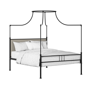 Waterloo Zero iron/metal upholstered bed in black with silver fabric - Thumbnail