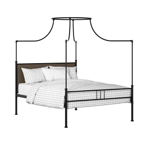 Waterloo Zero iron/metal upholstered bed in black with storm grey fabric - Thumbnail