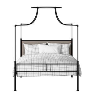 Waterloo Zero iron/metal upholstered bed in black with storm grey fabric - Thumbnail