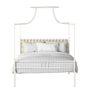 Waterloo Zero iron/metal upholstered bed in ivory with grey fabric - Thumbnail