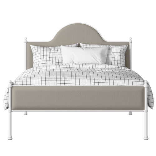 Albert Slim iron/metal upholstered bed in white with Silver fabric - Thumbnail