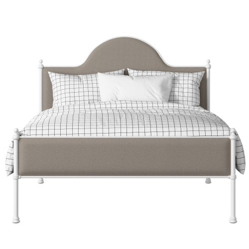 Albert Slim iron/metal upholstered bed in white with storm grey fabric - Thumbnail
