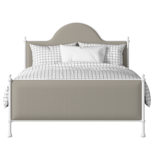 Albert iron/metal upholstered bed in white with Silver fabric - Thumbnail
