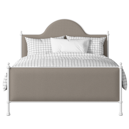 Albert iron/metal upholstered bed in white with storm grey fabric - Thumbnail