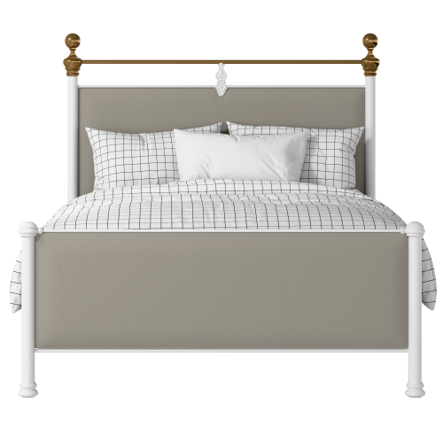 Bastille iron/metal upholstered bed in white with Silver fabric - Thumbnail