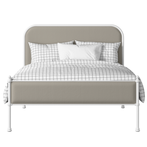 Bray Slim iron/metal upholstered bed in white with Silver fabric - Thumbnail