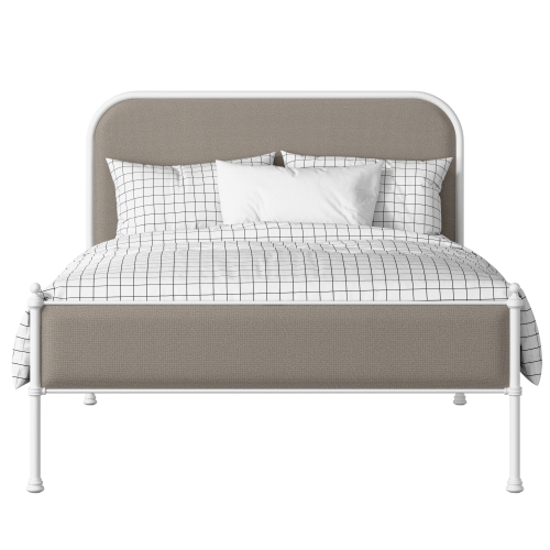 Bray Slim iron/metal upholstered bed in white with storm grey fabric - Thumbnail