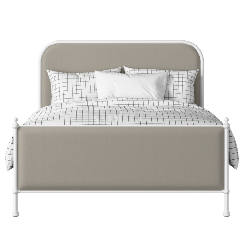 Bray iron/metal upholstered bed in white with Silver fabric - Thumbnail