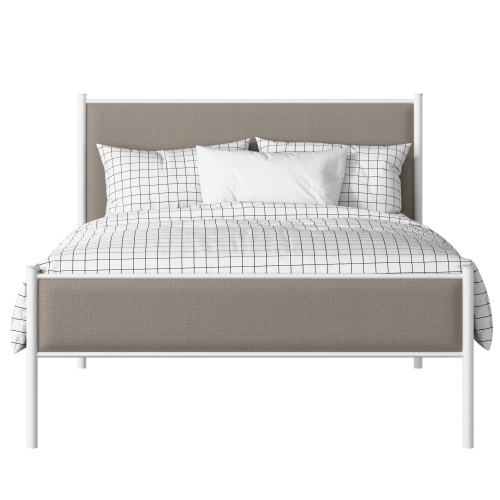 Brest Slim iron/metal upholstered bed in white with storm grey fabric - Thumbnail