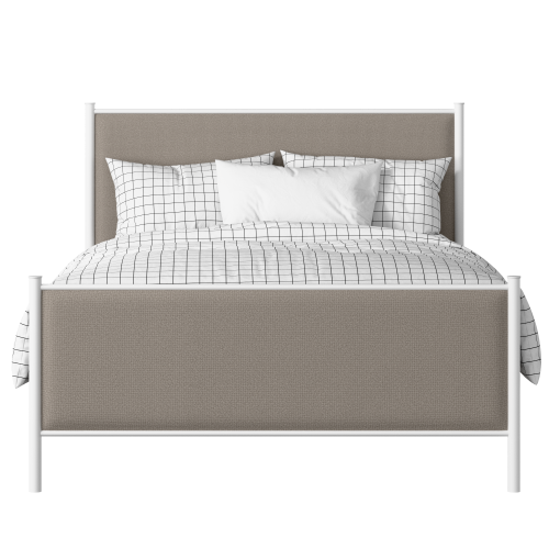 Brest iron/metal upholstered bed in white with storm grey fabric - Thumbnail
