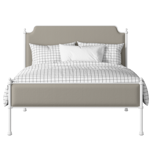Miranda Slim iron/metal upholstered bed in white with Silver fabric - Thumbnail