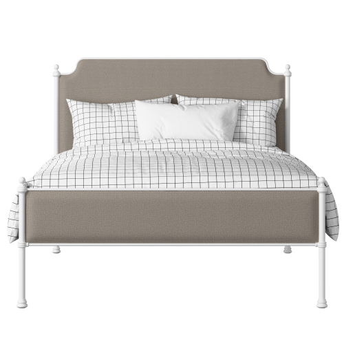 Miranda Slim iron/metal upholstered bed in white with storm grey fabric - Thumbnail