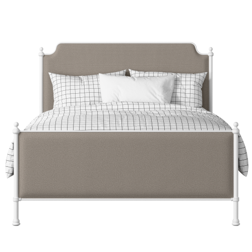 Miranda iron/metal upholstered bed in white with storm grey fabric - Thumbnail