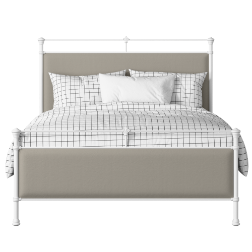 Nancy iron/metal upholstered bed in white with Silver fabric - Thumbnail