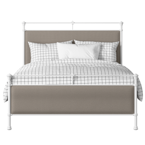 Nancy iron/metal upholstered bed in white with storm grey fabric - Thumbnail